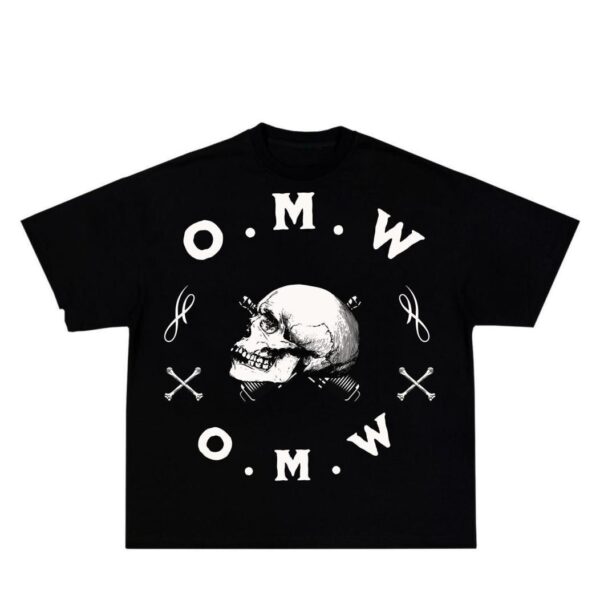 Black OMW T-shirt with skull graphic